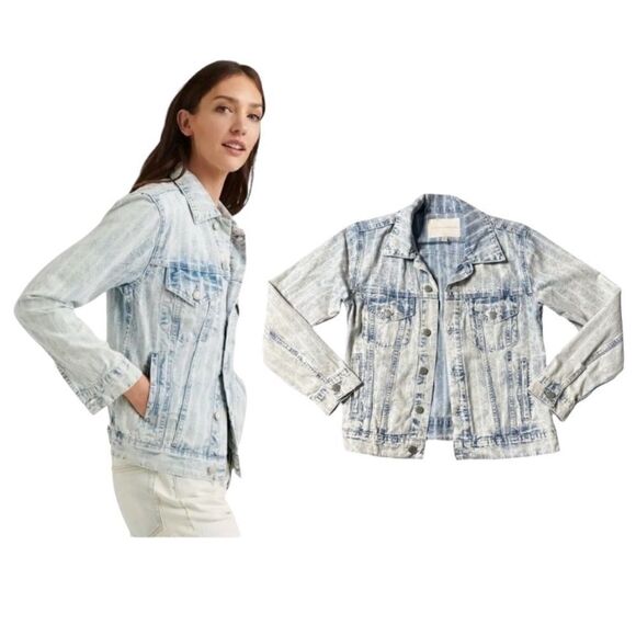 Lucky Striped Light Wash Distressed Weekend Trucker Jacket  Size XS - Picture 1 of 14